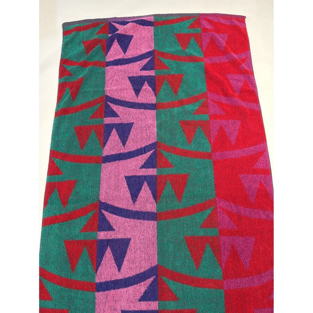 VTG Cecil Saydah Beach Towel Multicolor Geometric Abstract Cotton Sunbrights 90s